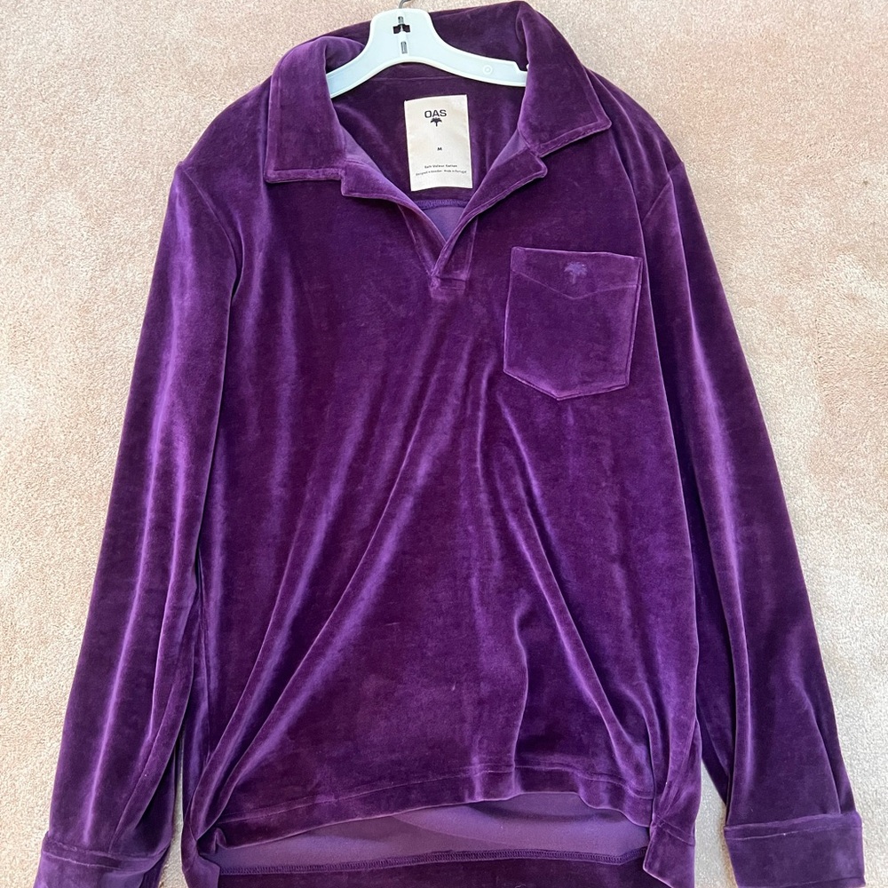 OAS Purple Velour Casual Button Down Shirt